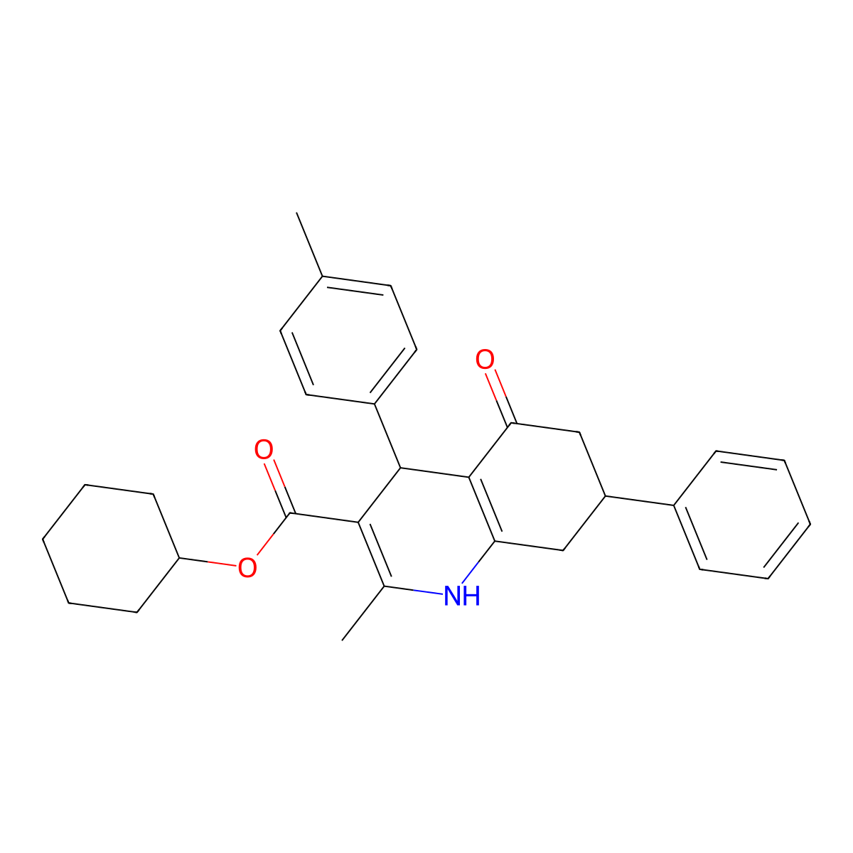 Cyclohexyl 2-methyl-4-(4-methylphenyl)-5-oxo-7-phenyl-1,4,5,6,7,8-hexahydroquinoline-3-carboxylate molecular structure, CAS 327043-19-6