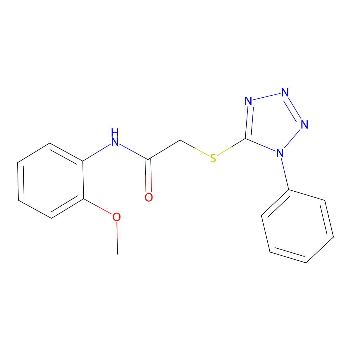 N-(2-methoxyphenyl)-2-(1-phenyltetrazol-5-yl)sulfanylacetamide molecular structure, CAS 327047-30-3