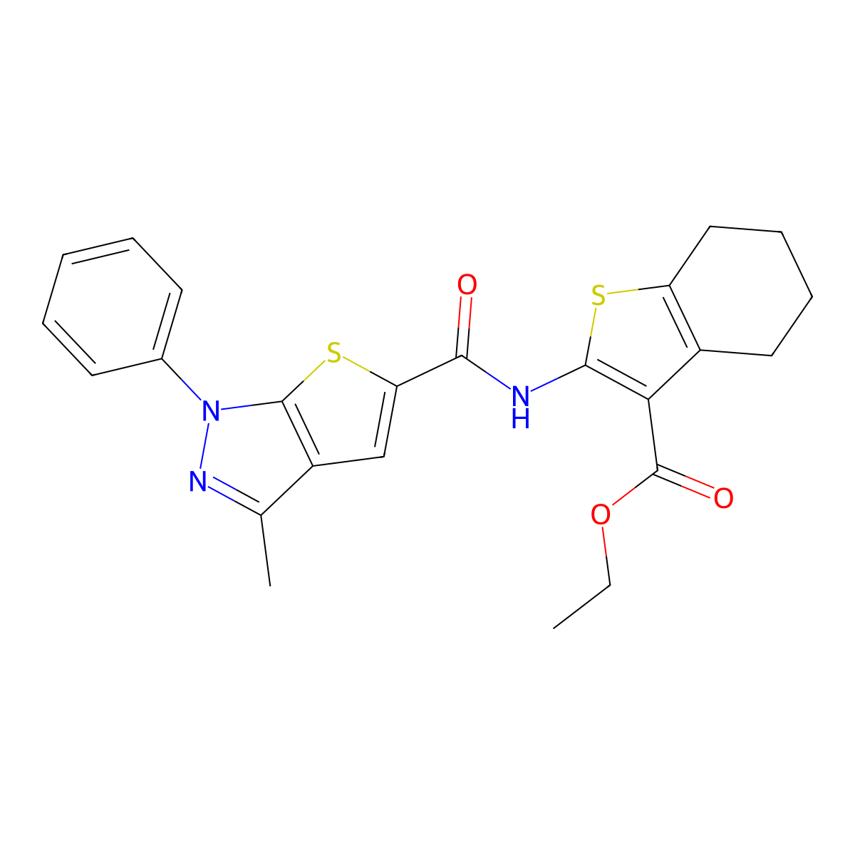ethyl 2-{[(3-methyl-1-phenyl-1H-thieno[2,3-c]pyrazol-5-yl)carbonyl]amino}-4,5,6,7-tetrahydro-1-benzothiophene-3-carboxylate molecular structure, CAS 327049-59-2