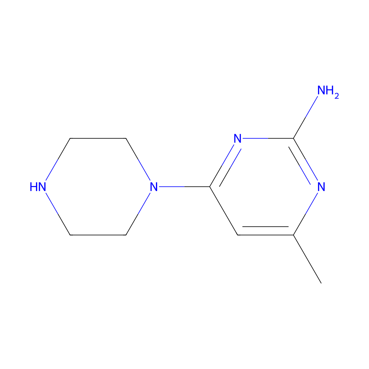 4-Methyl-6-(piperazin-1-yl)pyrimidin-2-amine molecular structure, CAS 32705-71-8