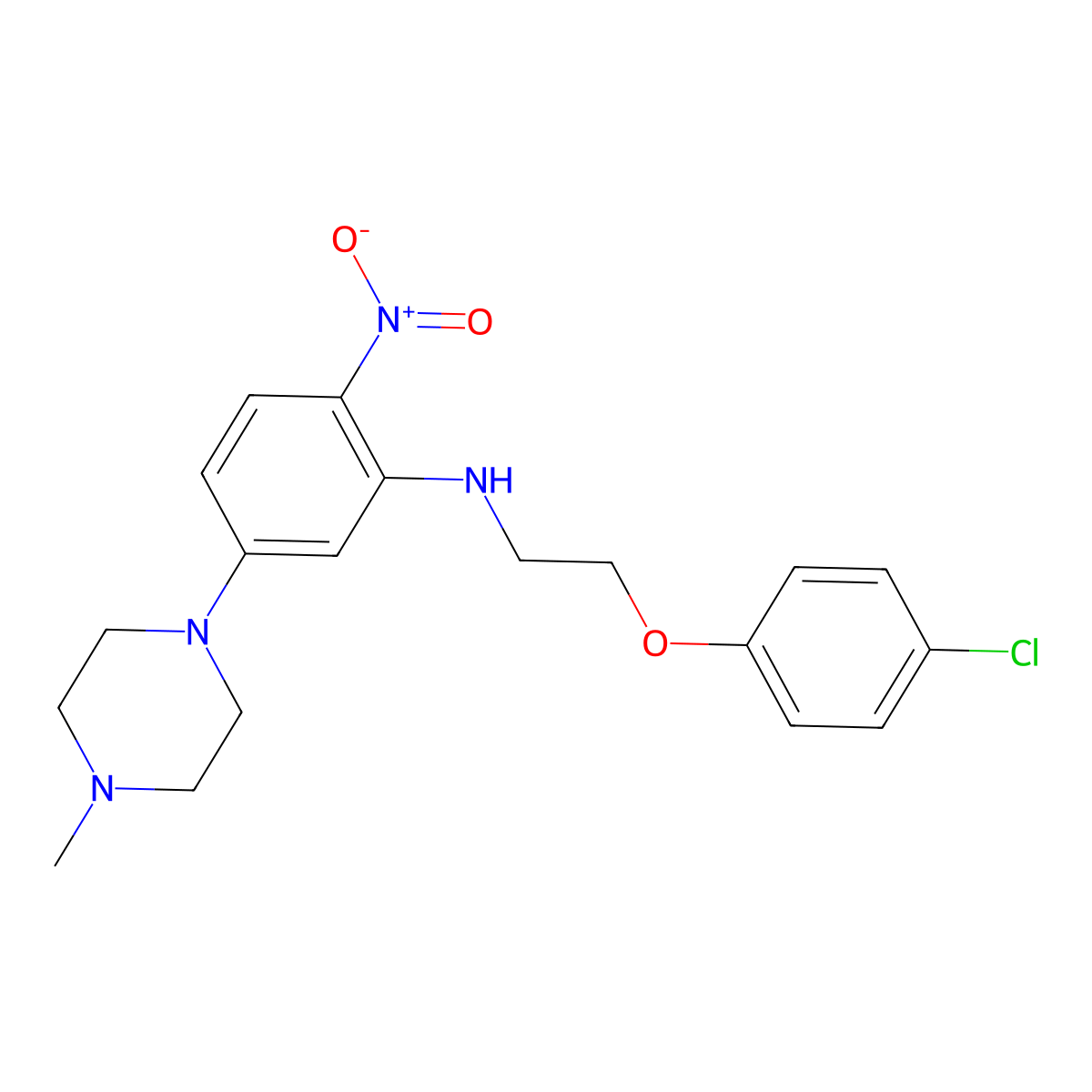 N-[2-(4-chlorophenoxy)ethyl]-5-(4-methylpiperazin-1-yl)-2-nitroaniline molecular structure, CAS 327050-51-1