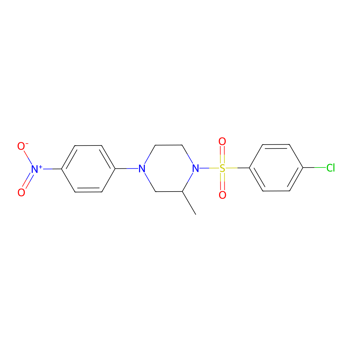 1-(4-Chlorophenyl)sulfonyl-2-methyl-4-(4-nitrophenyl)piperazine molecular structure, CAS 327050-80-6