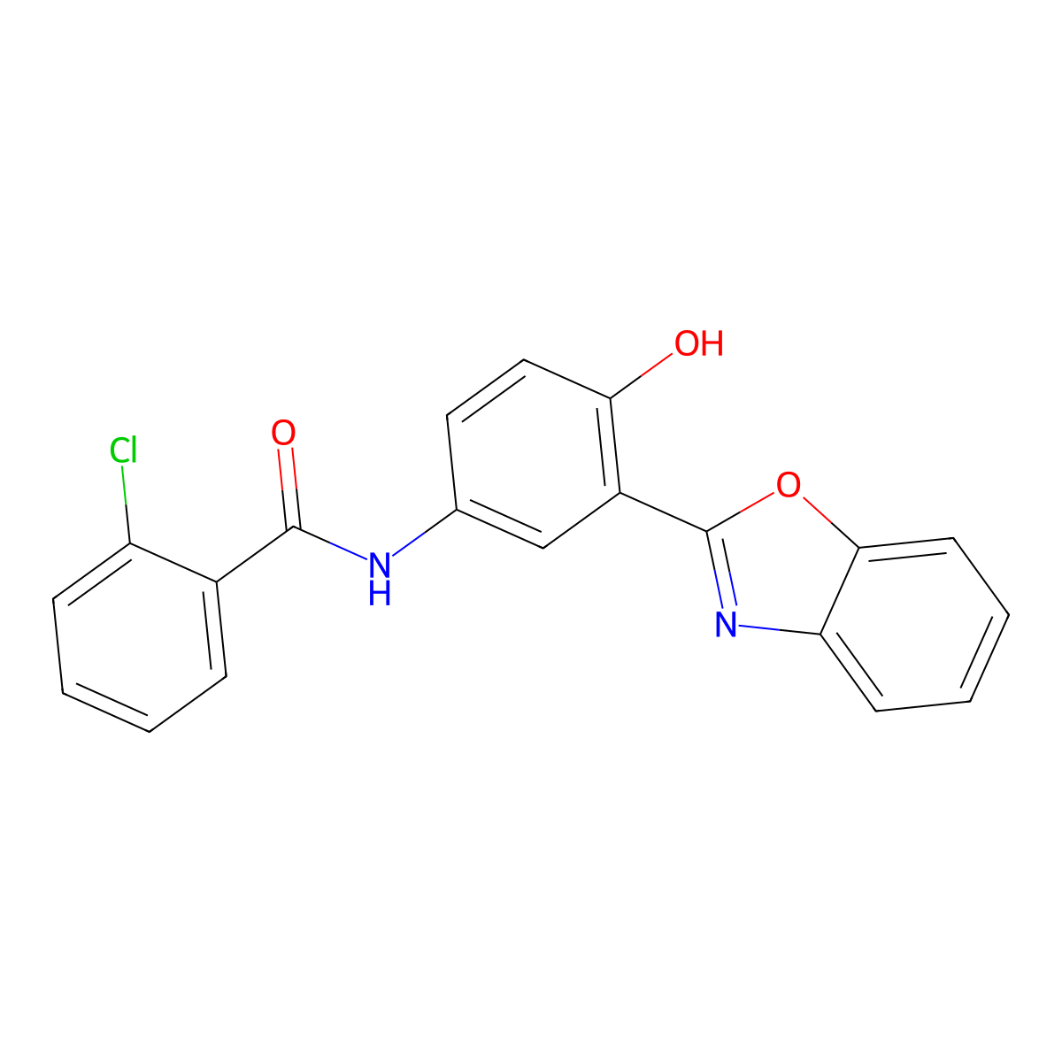 N-[3-(1,3-benzoxazol-2-yl)-4-hydroxyphenyl]-2-chlorobenzamide molecular structure, CAS 327051-08-1