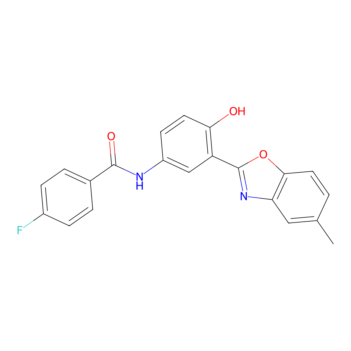 4-fluoro-N-[4-hydroxy-3-(5-methyl-1,3-benzoxazol-2-yl)phenyl]benzamide molecular structure, CAS 327051-75-2