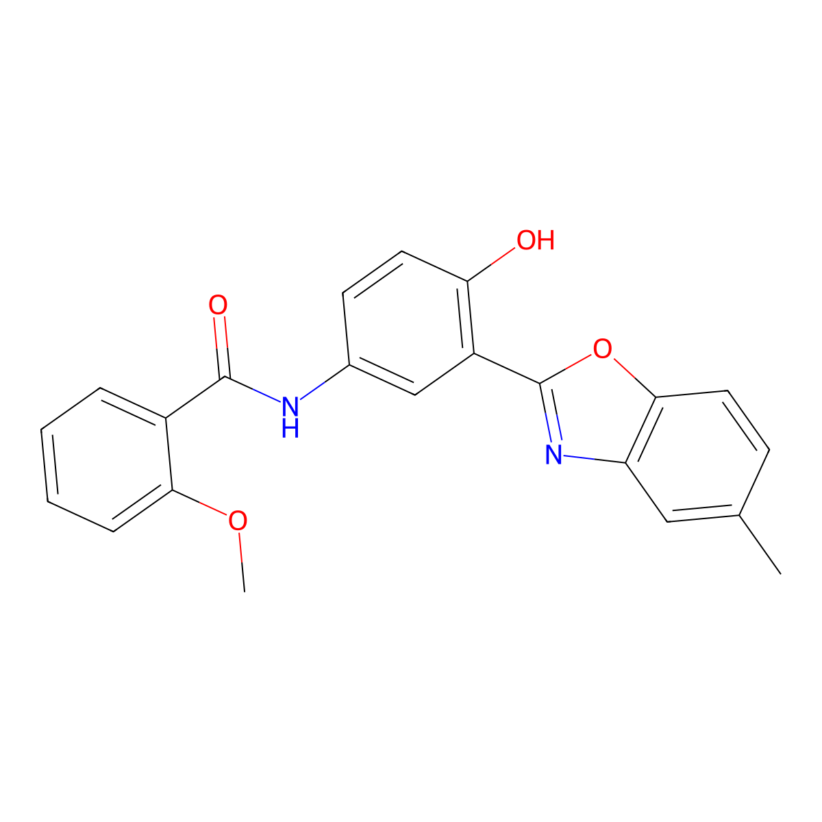N-(4-hydroxy-3-(5-methylbenzo[d]oxazol-2-yl)phenyl)-2-methoxybenzamide molecular structure, CAS 327051-86-5