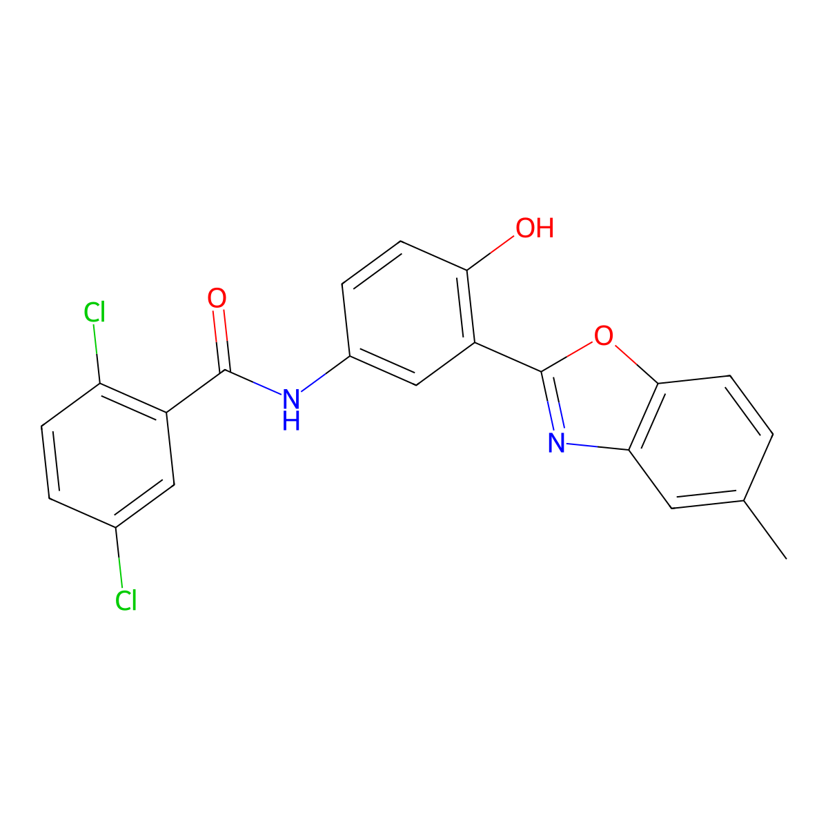 2,5-dichloro-N-[4-hydroxy-3-(5-methyl-1,3-benzoxazol-2-yl)phenyl]benzamide molecular structure, CAS 327051-94-5