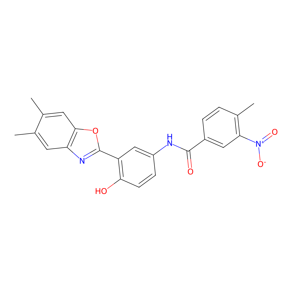 N-[3-(5,6-dimethyl-1,3-benzoxazol-2-yl)-4-hydroxyphenyl]-4-methyl-3-nitrobenzamide molecular structure, CAS 327052-94-8