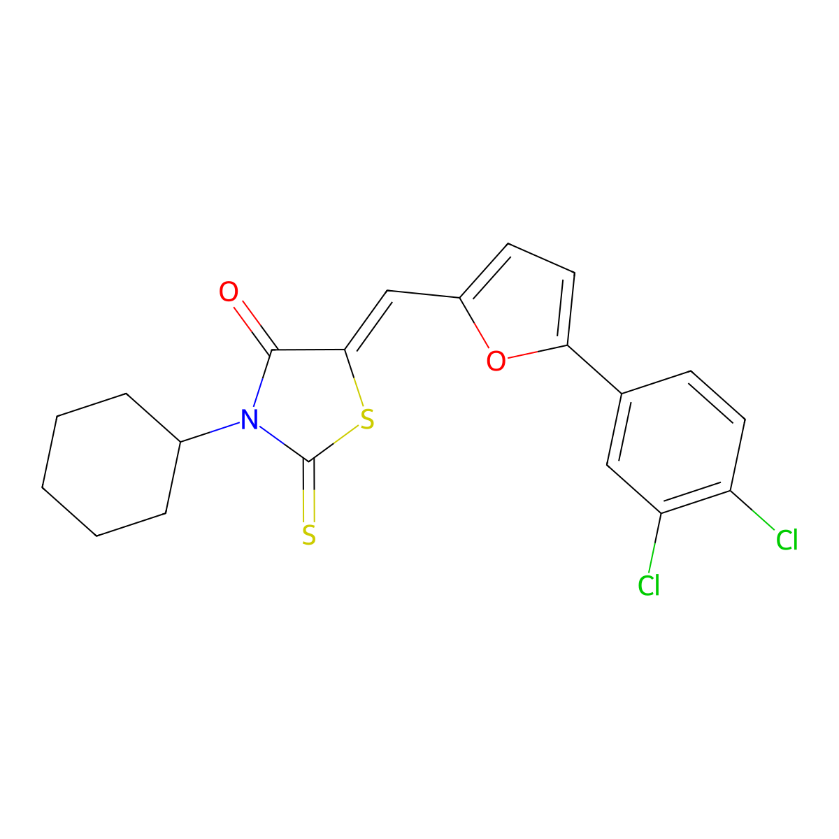 3-Cyclohexyl-5-{[5-(3,4-dichlorophenyl)furan-2-YL]methylidene}-2-sulfanylidene-1,3-thiazolidin-4-one molecular structure, CAS 327054-73-9