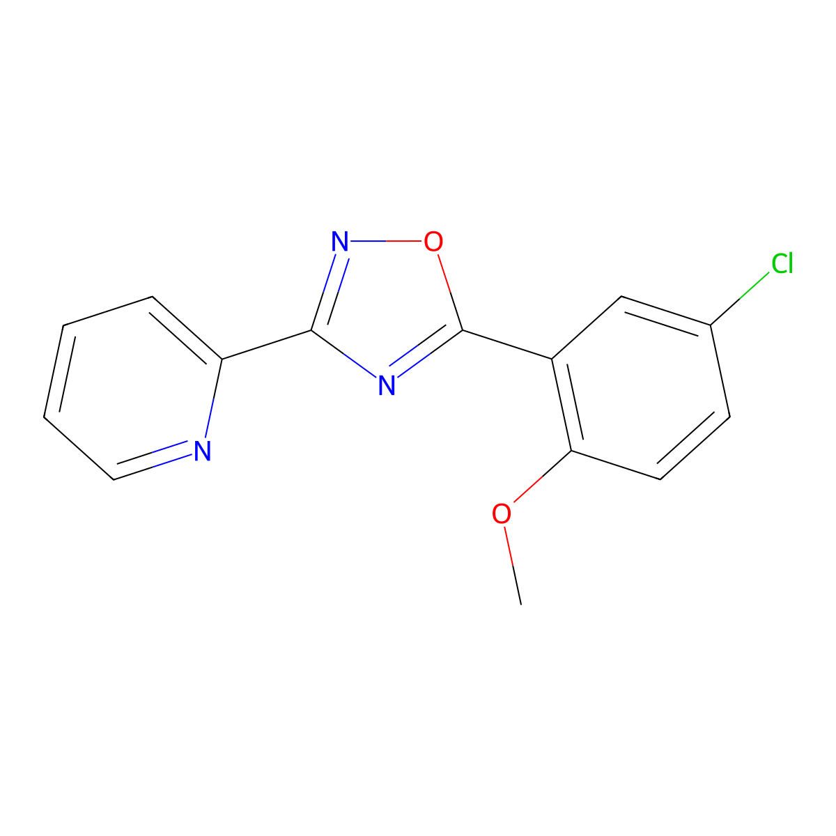 5-(5-Chloro-2-methoxyphenyl)-3-pyridin-2-yl-1,2,4-oxadiazole molecular structure, CAS 327056-32-6