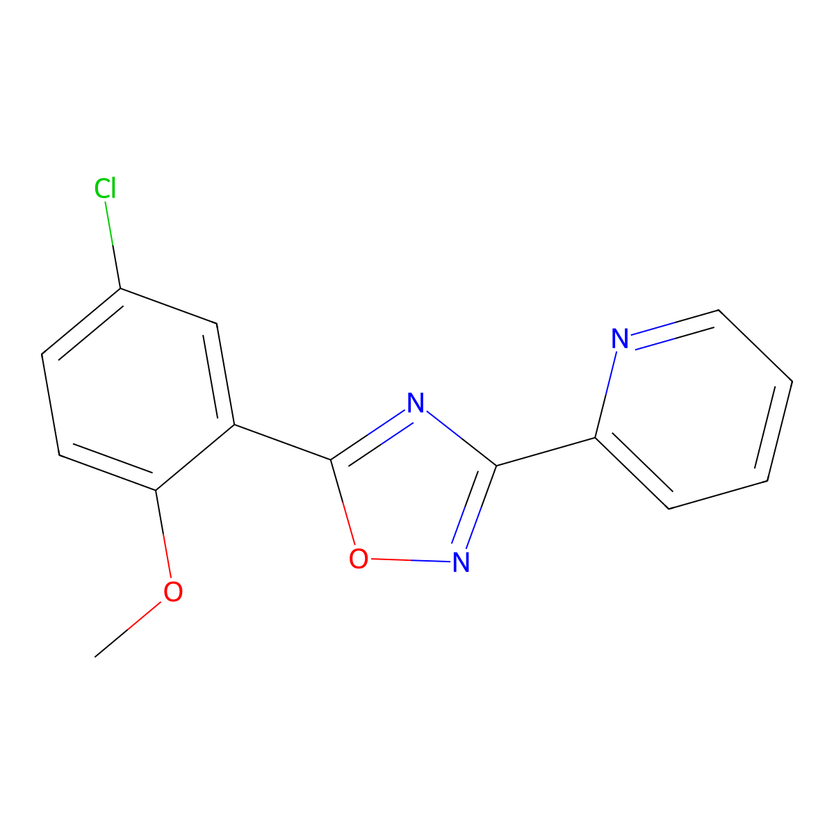 5-(5-Chloro-2-methoxyphenyl)-3-pyridin-2-yl-1,2,4-oxadiazole molecular structure, CAS 327056-32-6