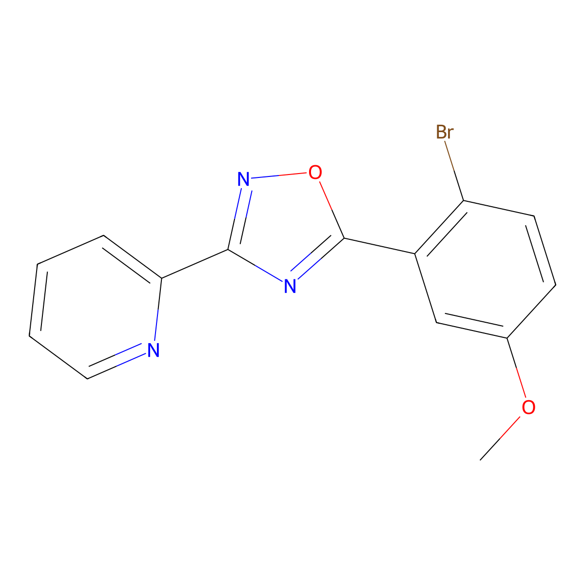 3-(Pyridin-2-yl)-5-(2-bromo-5-methoxyphenyl)-1,2,4-oxadiazole molecular structure, CAS 327056-37-1