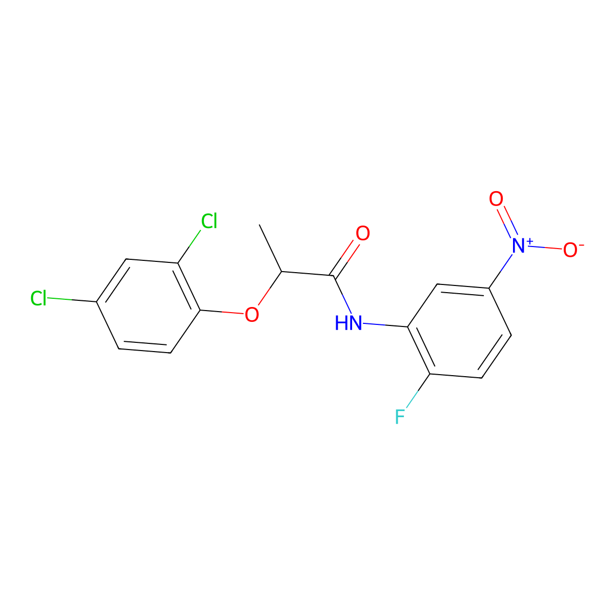 2-(2,4-dichlorophenoxy)-N-(2-fluoro-5-nitrophenyl)propanamide molecular structure, CAS 327059-12-1
