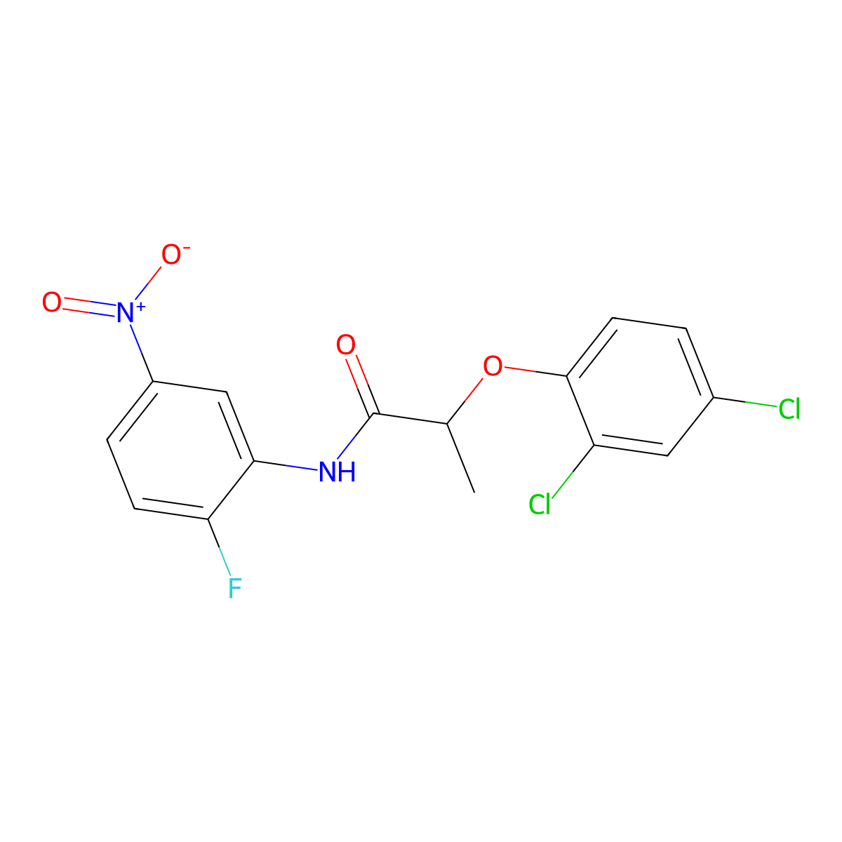 2-(2,4-dichlorophenoxy)-N-(2-fluoro-5-nitrophenyl)propanamide molecular structure, CAS 327059-12-1