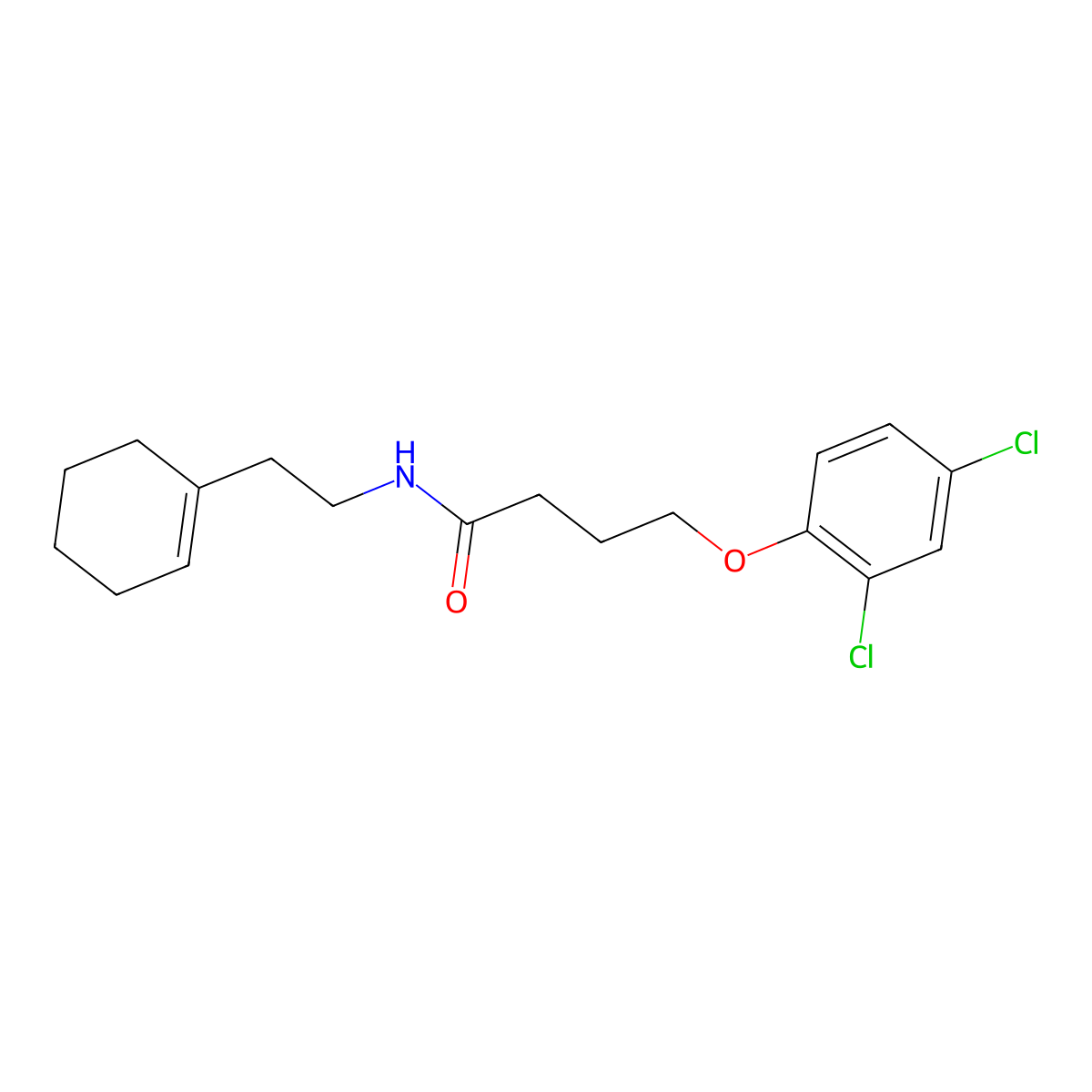 N-[2-(1-cyclohexen-1-yl)ethyl]-4-(2,4-dichlorophenoxy)butanamide molecular structure, CAS 327059-13-2