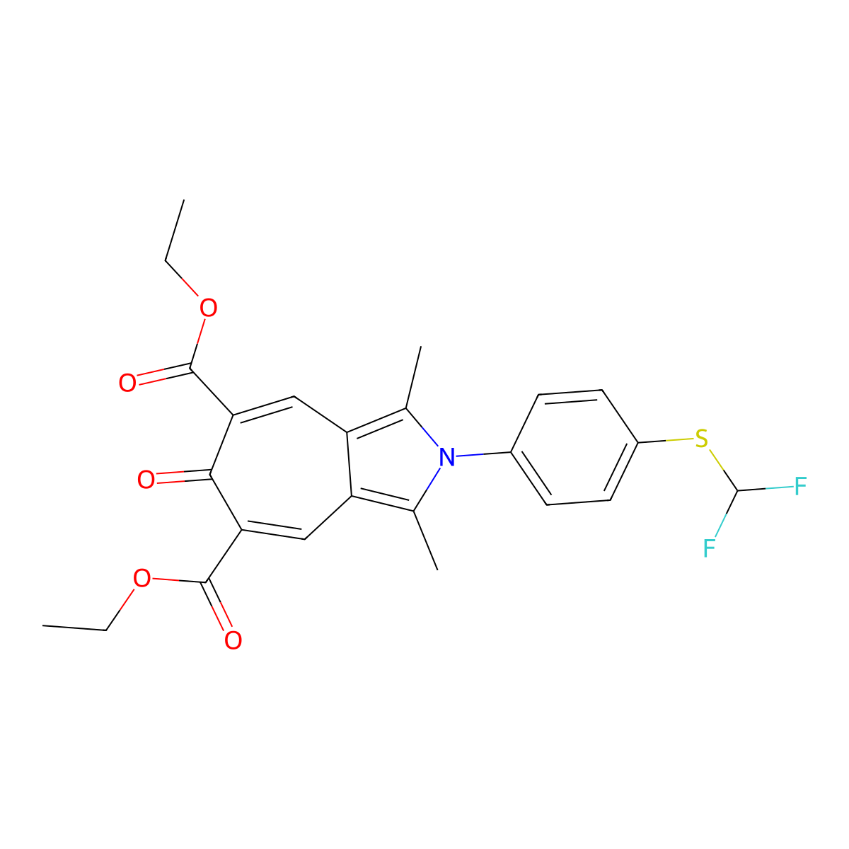 Diethyl 2-[4-(difluoromethylsulfanyl)phenyl]-1,3-dimethyl-6-oxocyclohepta[c]pyrrole-5,7-dicarboxylate molecular structure, CAS 327060-72-0