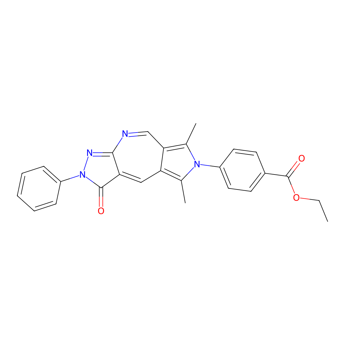 ethyl 4-(5,7-dimethyl-3-oxo-2-phenyl-2H-pyrazolo[3,4-b]pyrrolo[3,4-e]azepin-6(3H)-yl)benzoate molecular structure, CAS 327060-85-5