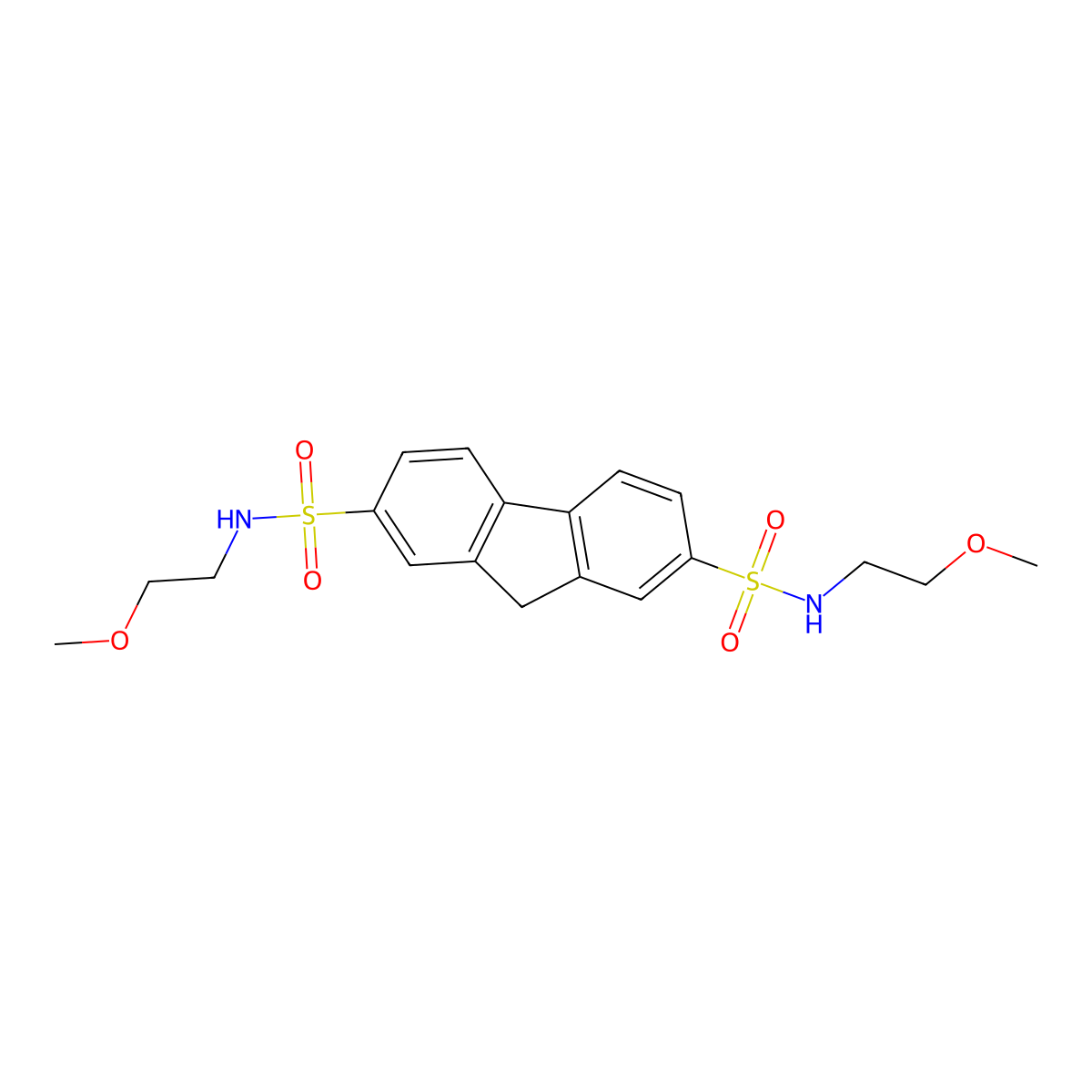 N2,N7-bis(2-methoxyethyl)-9H-fluorene-2,7-disulfonamide molecular structure, CAS 327060-90-2