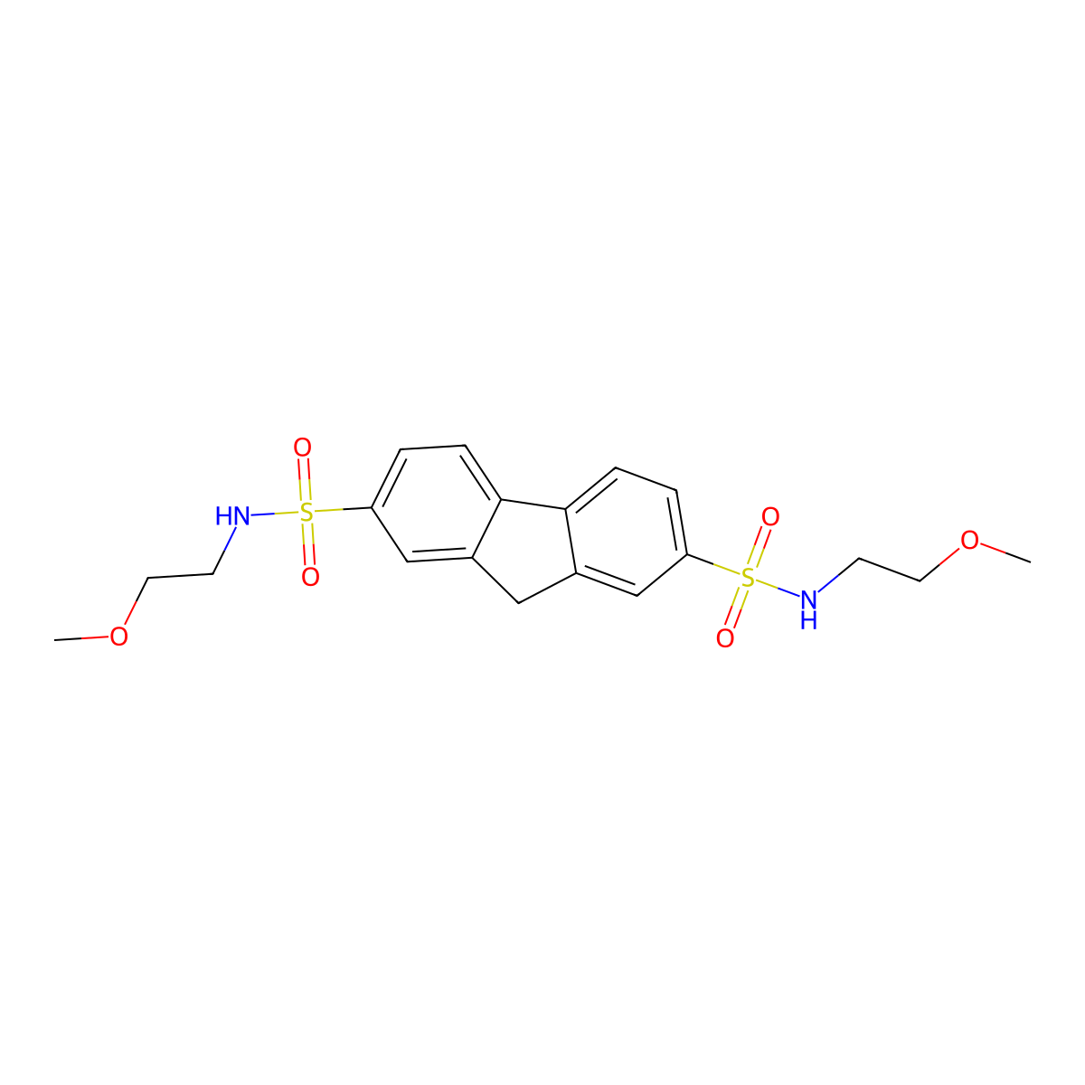 N2,N7-bis(2-methoxyethyl)-9H-fluorene-2,7-disulfonamide molecular structure, CAS 327060-90-2