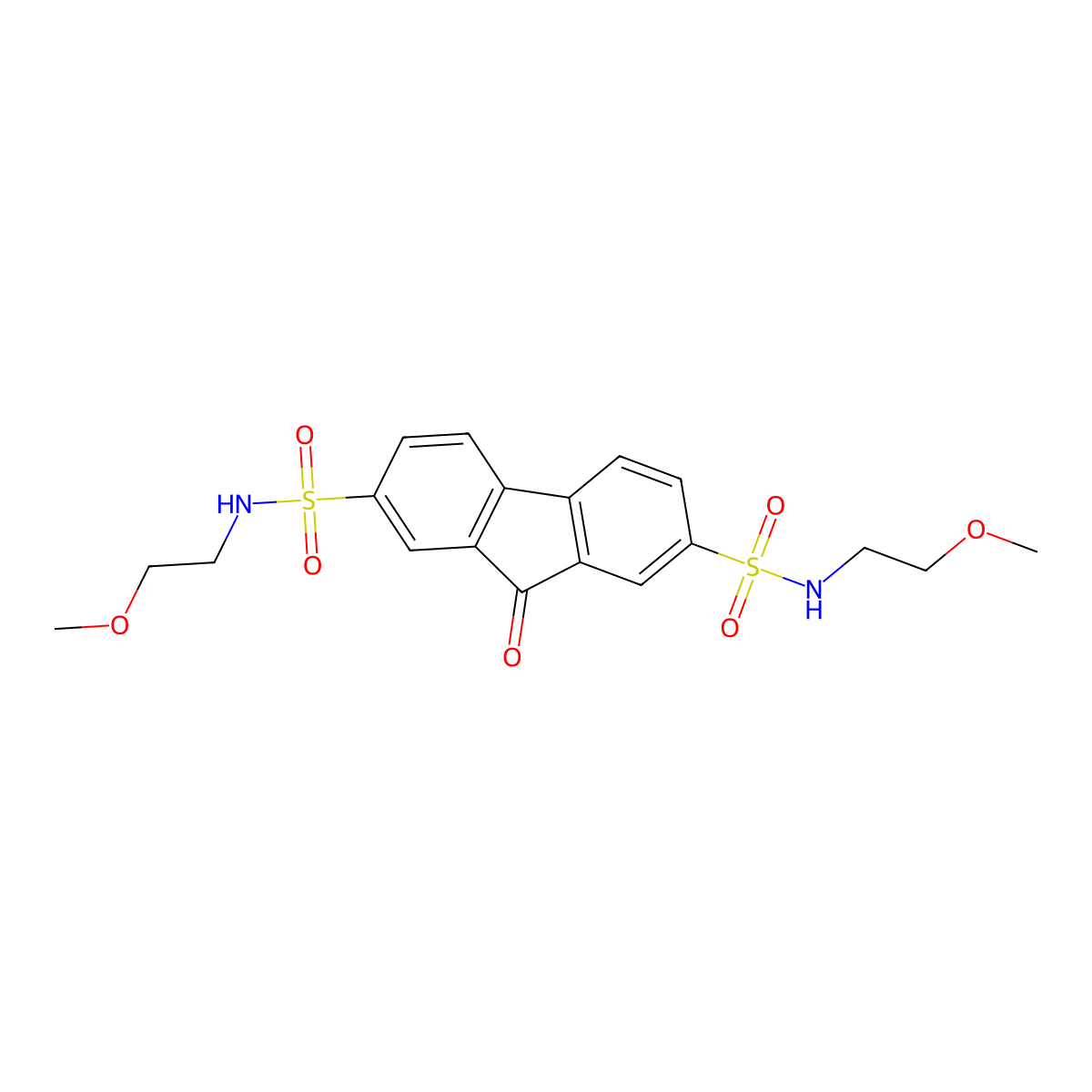 N2,N7-bis(2-methoxyethyl)-9-oxo-9H-fluorene-2,7-disulfonamide molecular structure, CAS 327061-07-4
