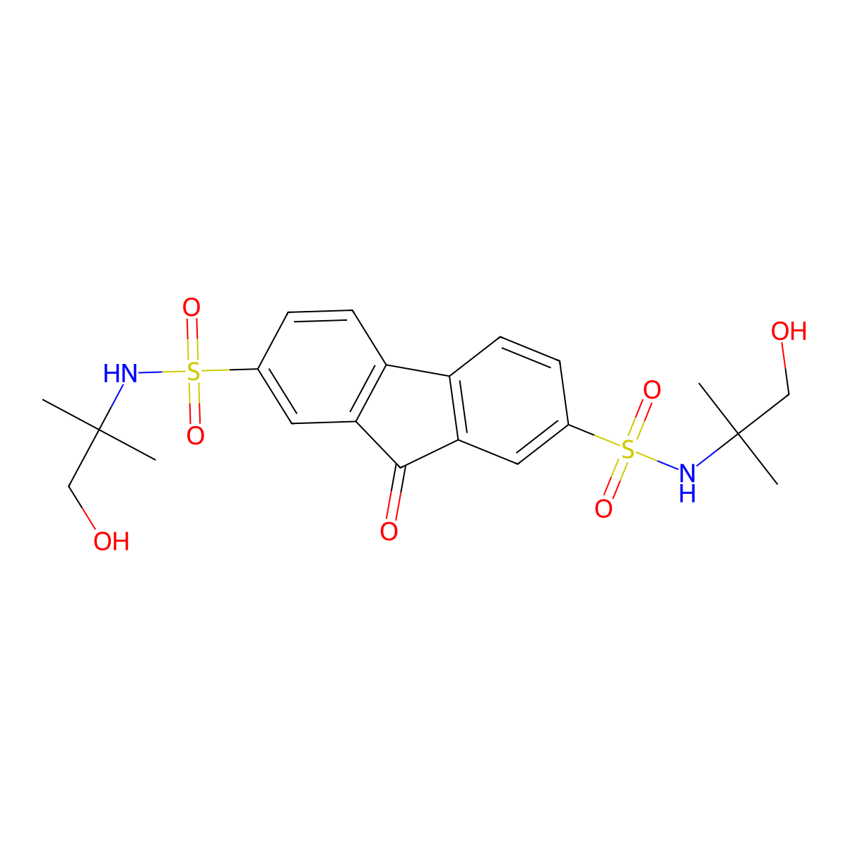 N2,N7-bis(1-hydroxy-2-methylpropan-2-yl)-9-oxo-9H-fluorene-2,7-disulfonamide molecular structure, CAS 327061-10-9