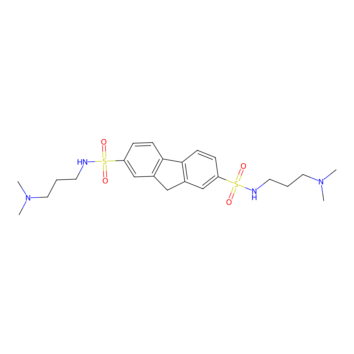2-N,7-N-bis[3-(dimethylamino)propyl]-9H-fluorene-2,7-disulfonamide molecular structure, CAS 327061-12-1