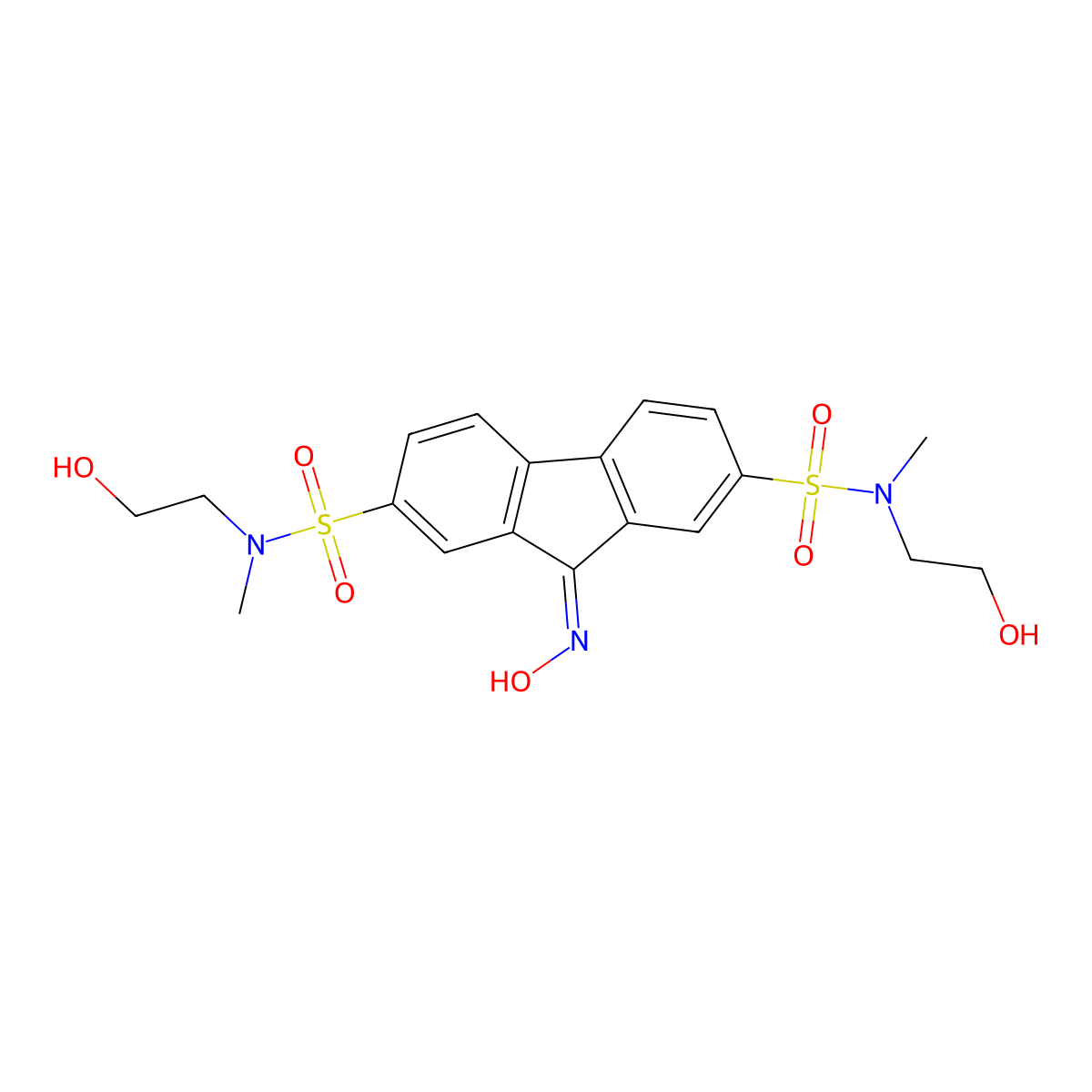 N2,N7-bis(2-hydroxyethyl)-9-(hydroxyimino)-N2,N7-dimethyl-9H-fluorene-2,7-disulfonamide molecular structure, CAS 327061-15-4