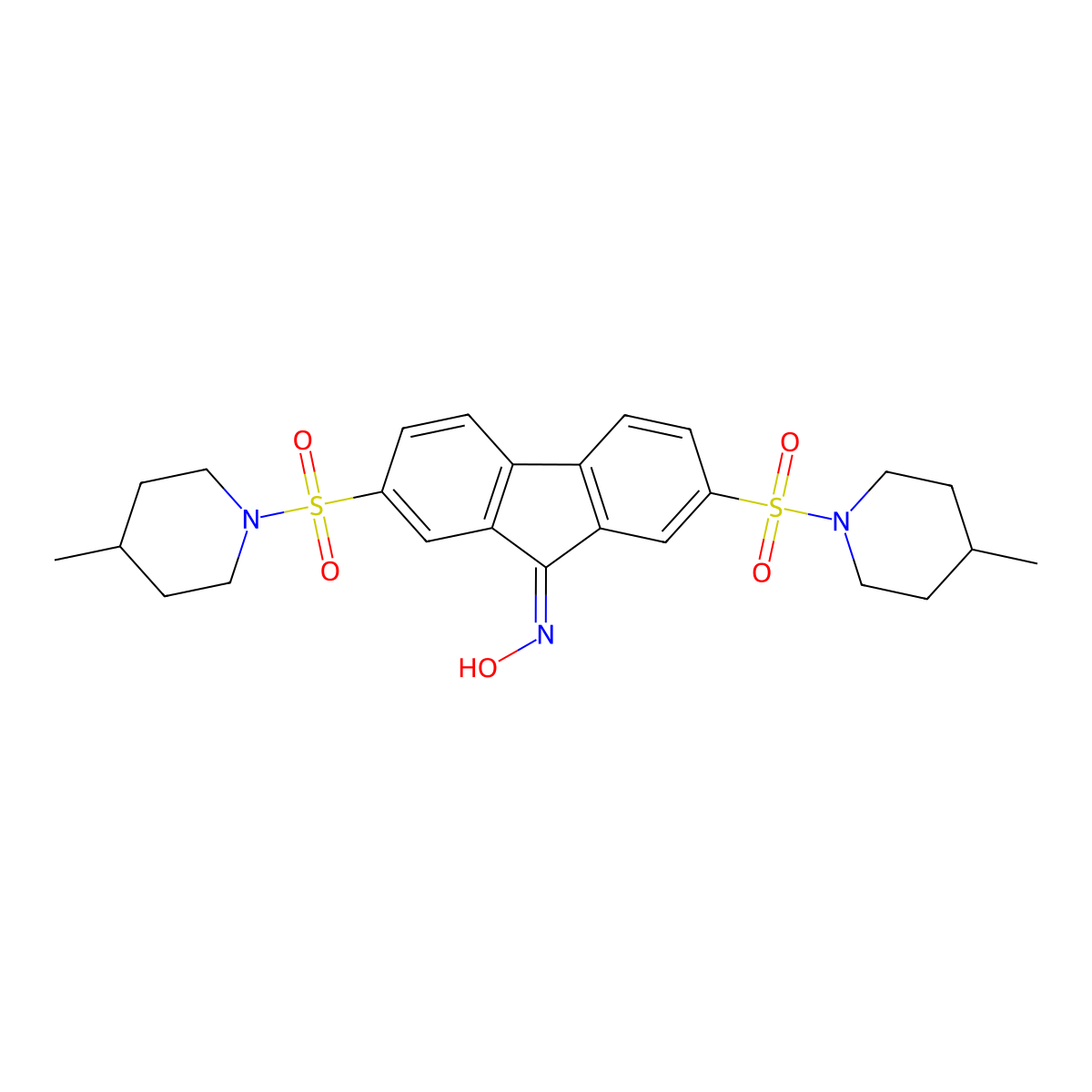 2,7-bis((4-methylpiperidin-1-yl)sulfonyl)-9H-fluoren-9-one oxime molecular structure, CAS 327061-16-5
