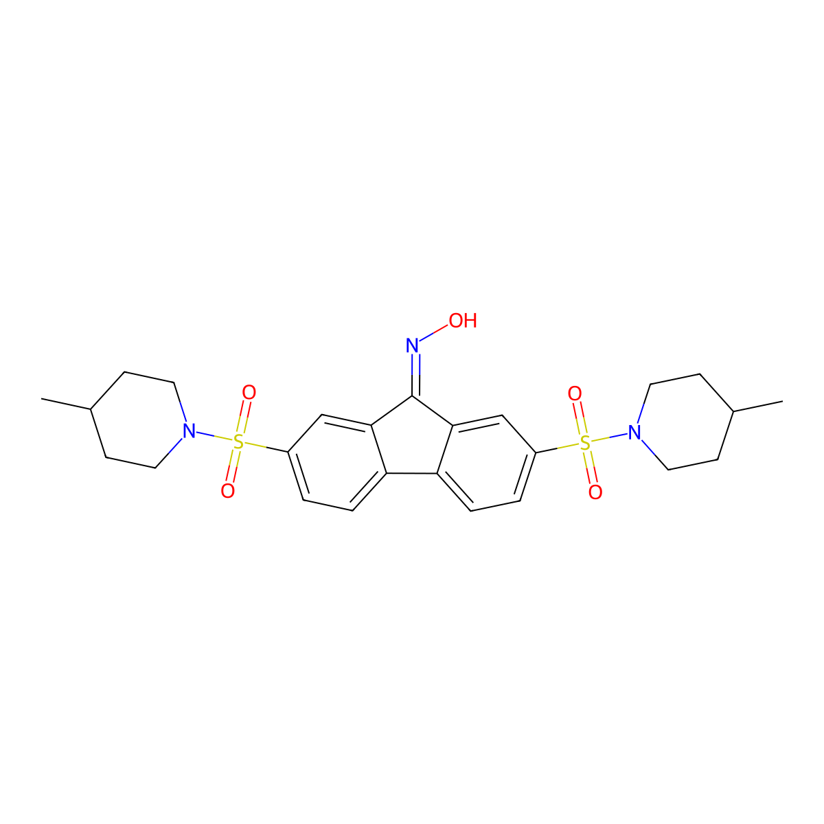 2,7-bis((4-methylpiperidin-1-yl)sulfonyl)-9H-fluoren-9-one oxime molecular structure, CAS 327061-16-5