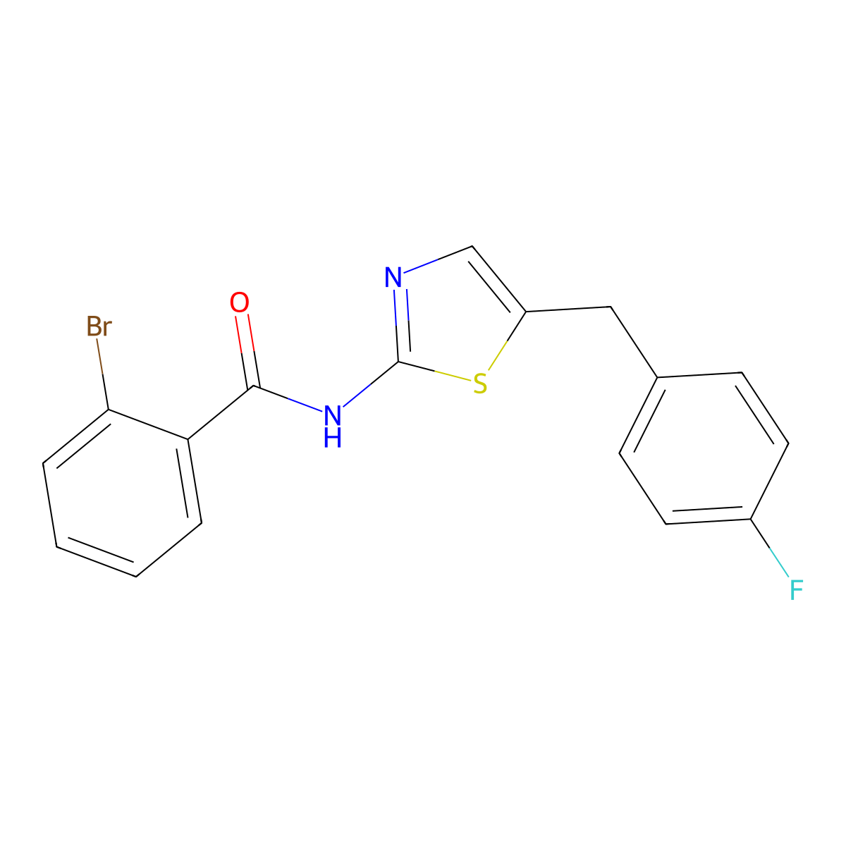 2-bromo-N-(5-(4-fluorobenzyl)thiazol-2-yl)benzamide molecular structure, CAS 327061-94-9