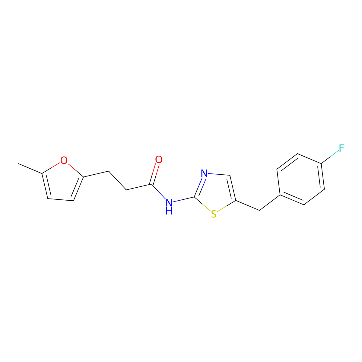 N-[5-(4-fluorobenzyl)-1,3-thiazol-2-yl]-3-(5-methylfuran-2-yl)propanamide molecular structure, CAS 327062-00-0