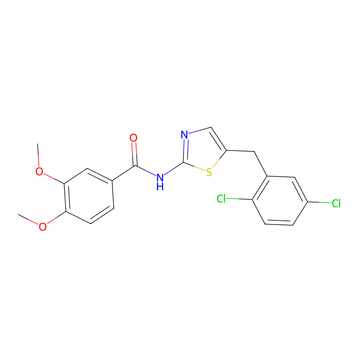 N-(5-(2,5-dichlorobenzyl)thiazol-2-yl)-3,4-dimethoxybenzamide molecular structure, CAS 327062-05-5