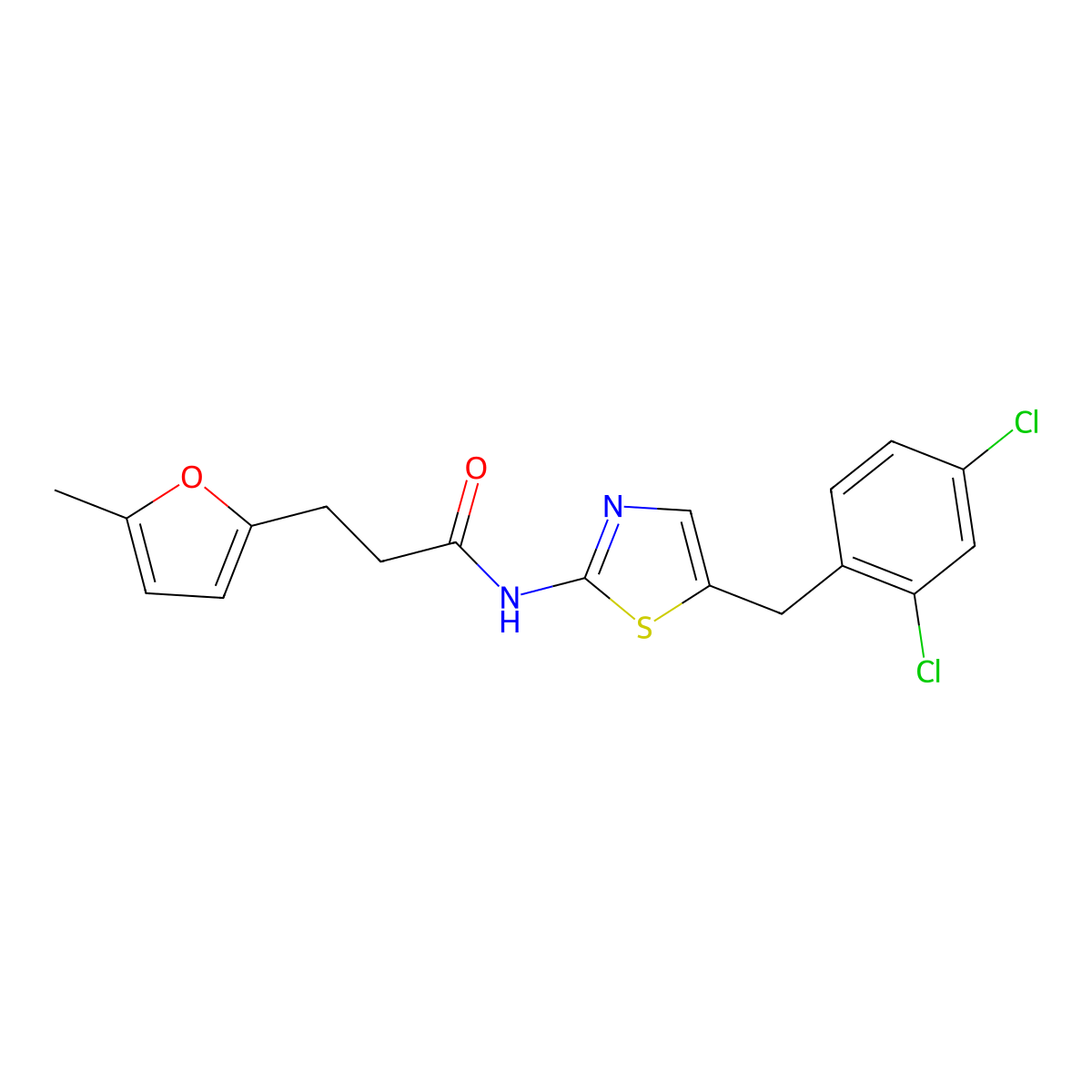 N-[5-(2,4-dichlorobenzyl)-1,3-thiazol-2-yl]-3-(5-methylfuran-2-yl)propanamide molecular structure, CAS 327062-06-6