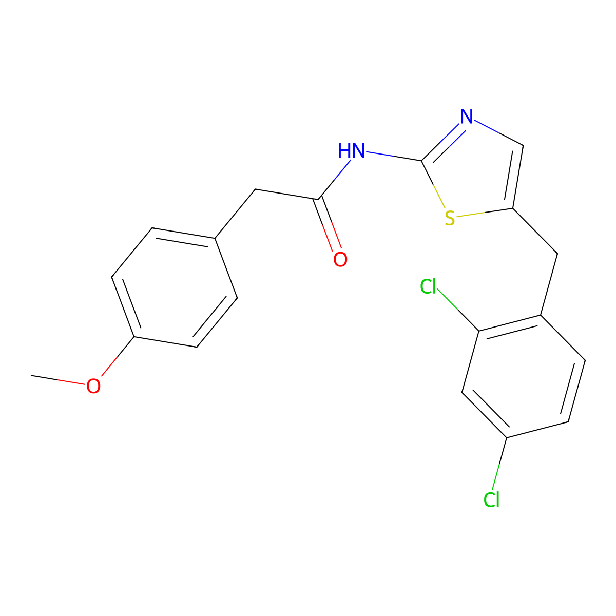 N-[5-[(2,4-dichlorophenyl)methyl]-1,3-thiazol-2-yl]-2-(4-methoxyphenyl)acetamide molecular structure, CAS 327062-08-8