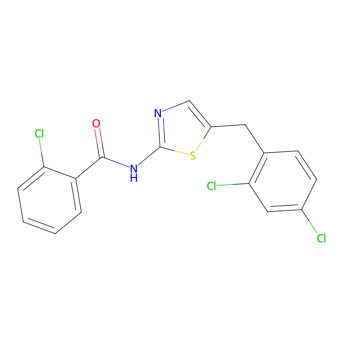2-chloro-N-[5-(2,4-dichlorobenzyl)-1,3-thiazol-2-yl]benzamide molecular structure, CAS 327062-09-9