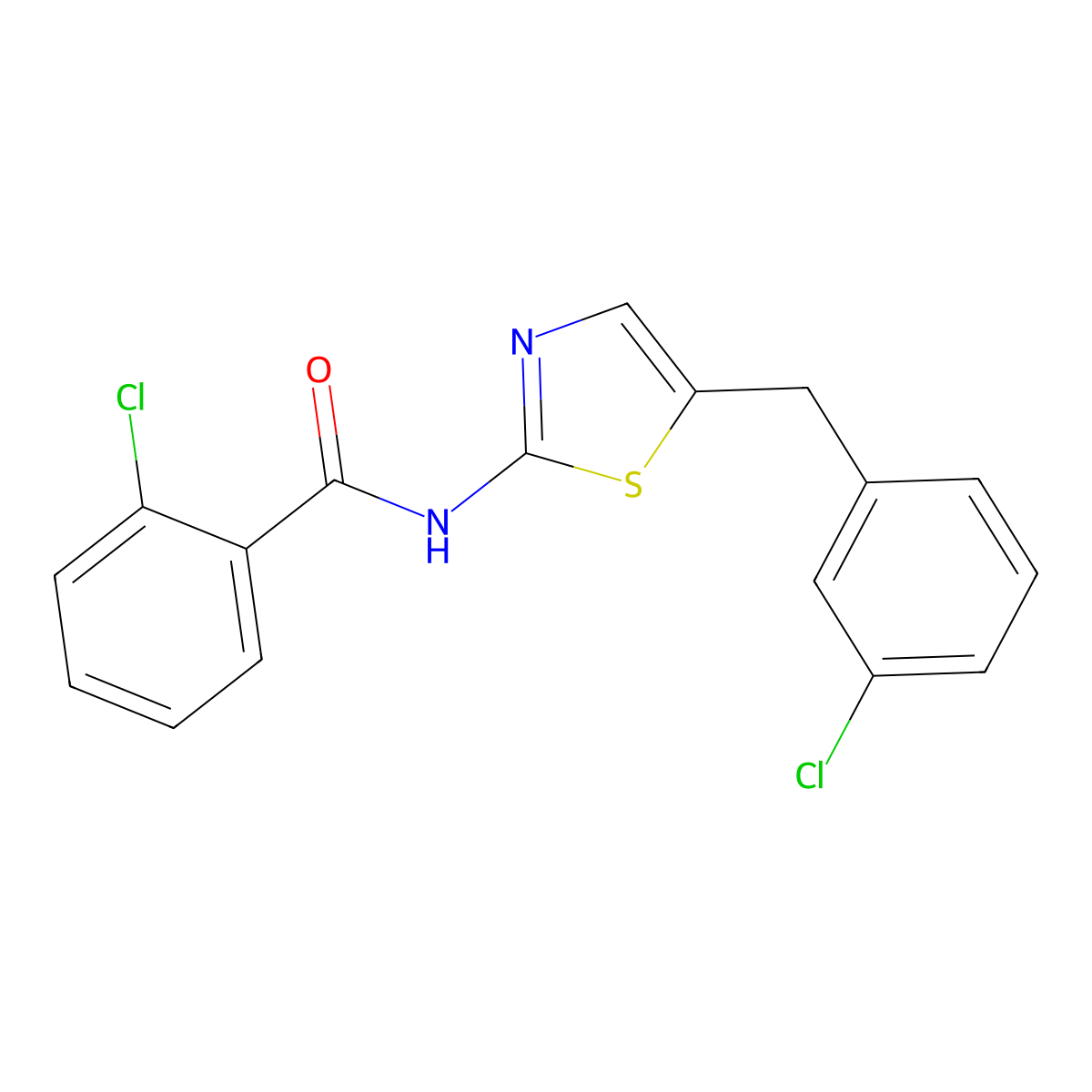 2-chloro-N-[5-(3-chlorobenzyl)-1,3-thiazol-2-yl]benzamide molecular structure, CAS 327062-12-4