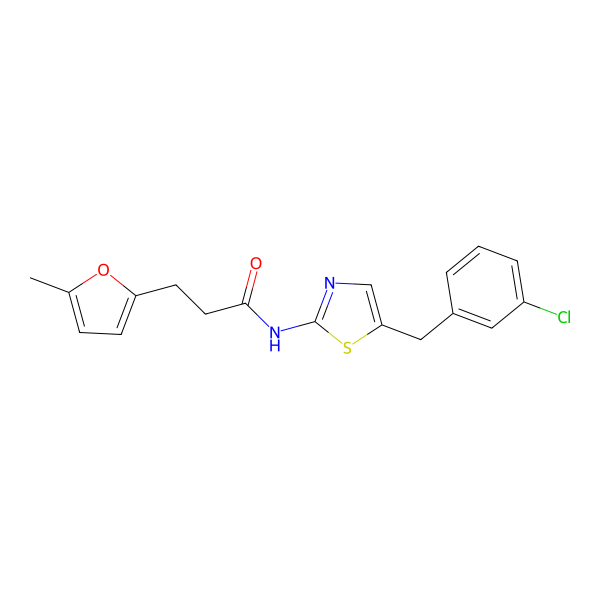 N-(5-(3-chlorobenzyl)thiazol-2-yl)-3-(5-methylfuran-2-yl)propanamide molecular structure, CAS 327062-14-6