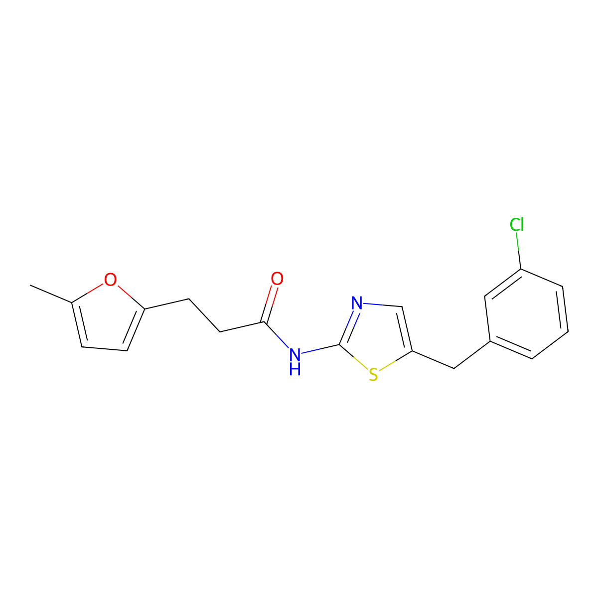 N-(5-(3-chlorobenzyl)thiazol-2-yl)-3-(5-methylfuran-2-yl)propanamide molecular structure, CAS 327062-14-6