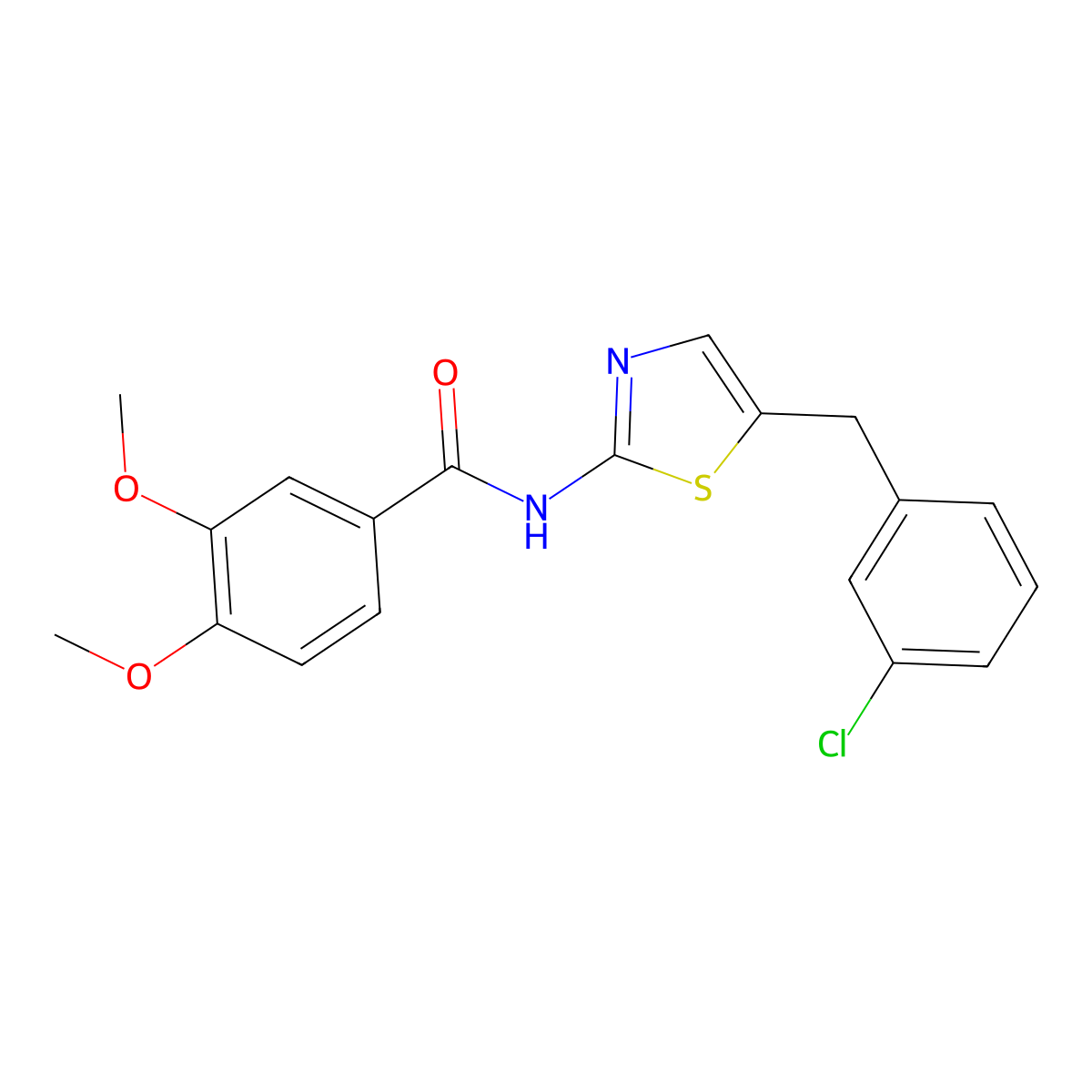 N-(5-(3-chlorobenzyl)thiazol-2-yl)-3,4-dimethoxybenzamide molecular structure, CAS 327062-15-7