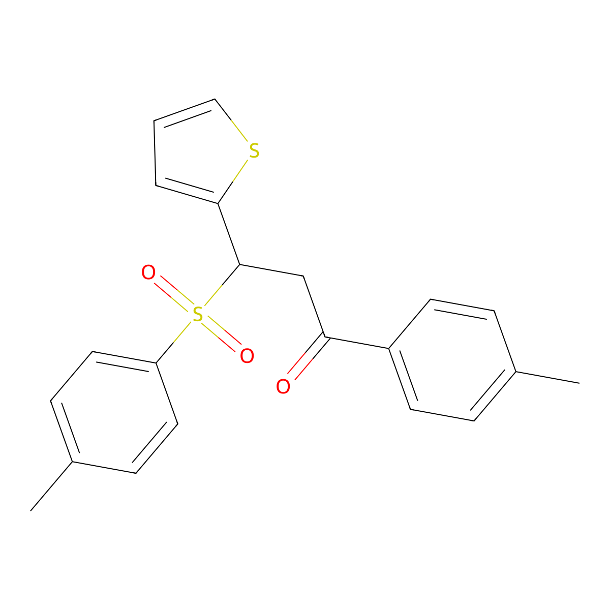 3-Thiophen-2-yl-3-(toluene-4-sulfonyl)-1-p-tolyl-propan-1-one molecular structure, CAS 327063-44-5