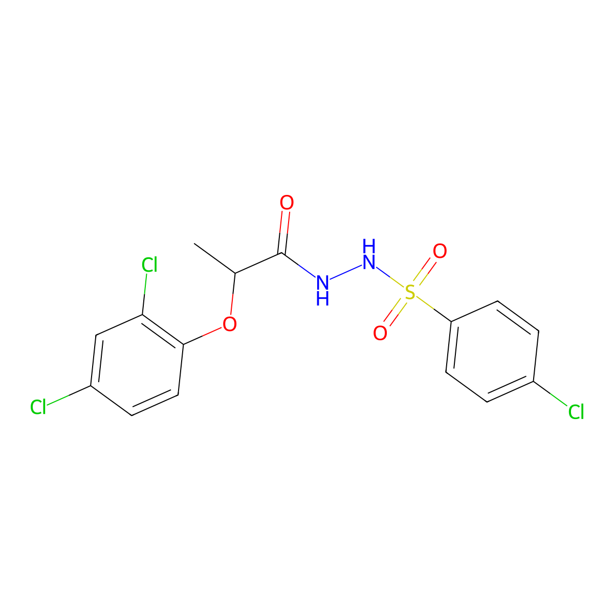 N'-(4-chlorophenyl)sulfonyl-2-(2,4-dichlorophenoxy)propanehydrazide molecular structure, CAS 327065-62-3