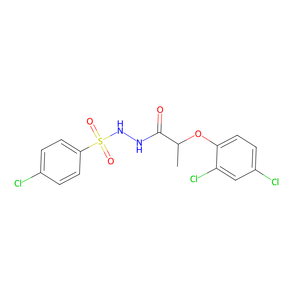 N'-(4-chlorophenyl)sulfonyl-2-(2,4-dichlorophenoxy)propanehydrazide molecular structure, CAS 327065-62-3