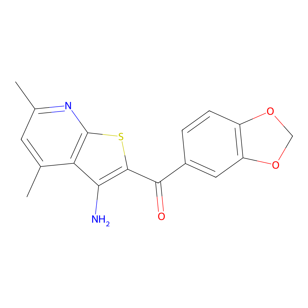 (3-Amino-4,6-dimethylthieno[2,3-b]pyridin-2-yl)(benzo[d][1,3]dioxol-5-yl)methanone molecular structure, CAS 327067-10-7