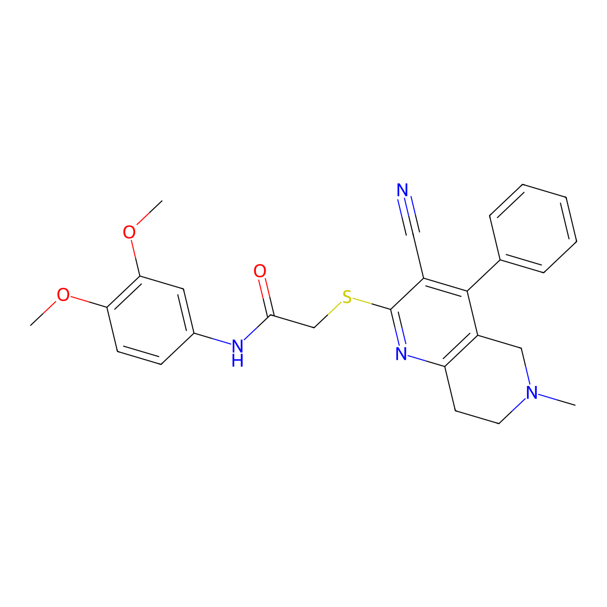 2-[(3-cyano-6-methyl-4-phenyl-5,6,7,8-tetrahydro-1,6-naphthyridin-2-yl)sulfanyl]-N-(3,4-dimethoxyphenyl)acetamide molecular structure, CAS 327067-16-3