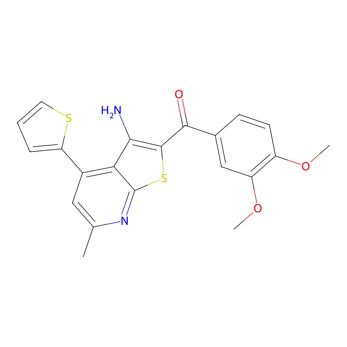 (3-Amino-6-methyl-4-thiophen-2-ylthieno[2,3-b]pyridin-2-yl)-(3,4-dimethoxyphenyl)methanone molecular structure, CAS 327067-20-9