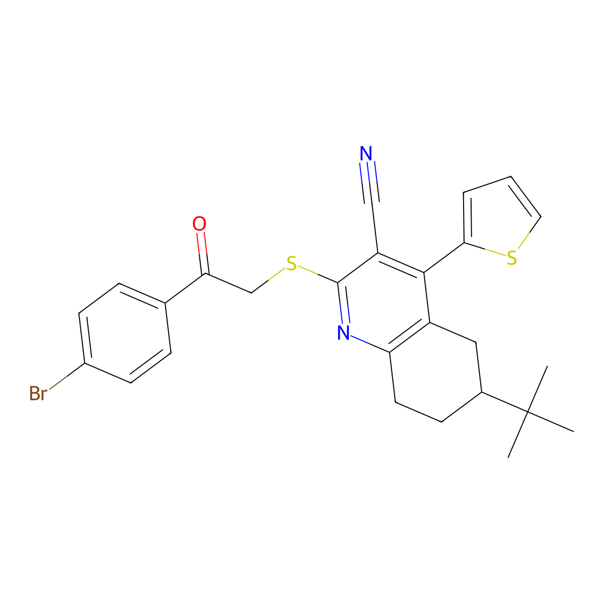 2-{[2-(4-Bromophenyl)-2-oxoethyl]sulfanyl}-6-tert-butyl-4-(2-thienyl)-5,6,7,8-tetrahydro-3-quinolinecarbonitrile molecular structure, CAS 327068-48-4