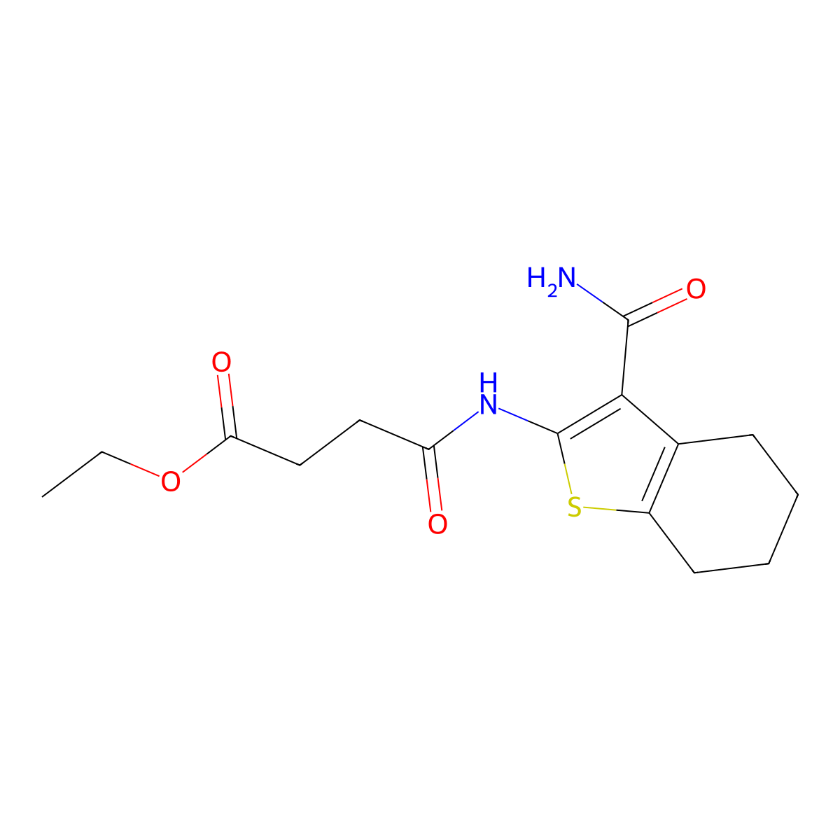Ethyl 4-[(3-carbamoyl-4,5,6,7-tetrahydro-1-benzothiophen-2-yl)amino]-4-oxobutanoate molecular structure, CAS 327070-09-7