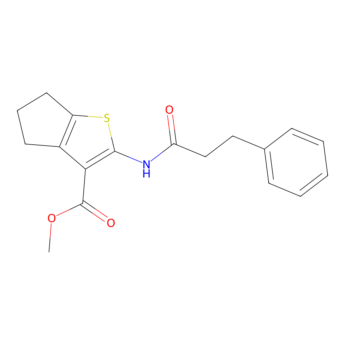 methyl 2-[(3-phenylpropanoyl)amino]-5,6-dihydro-4H-cyclopenta[b]thiophene-3-carboxylate molecular structure, CAS 327070-22-4