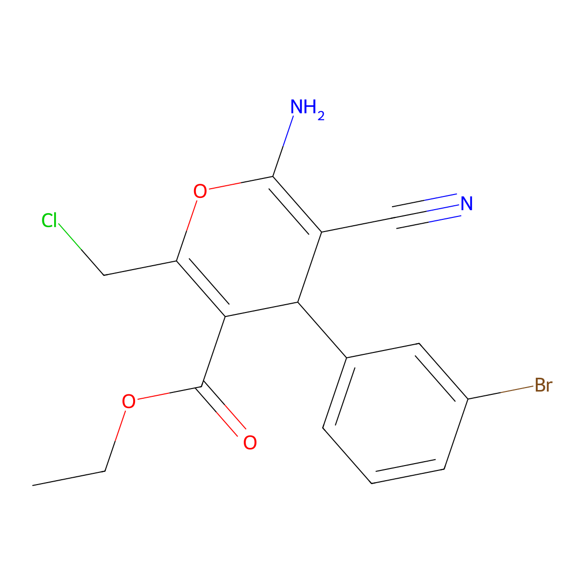 ethyl 6-amino-4-(3-bromophenyl)-2-(chloromethyl)-5-cyano-4H-pyran-3-carboxylate molecular structure, CAS 327070-64-4