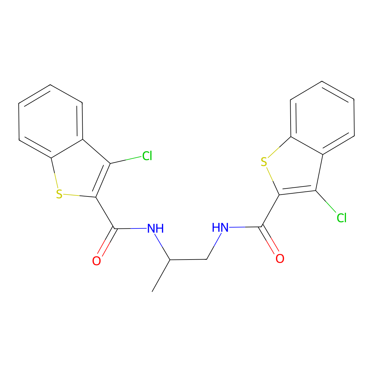 3-chloro-N-[2-[(3-chloro-1-benzothiophene-2-carbonyl)amino]propyl]-1-benzothiophene-2-carboxamide molecular structure, CAS 327070-80-4