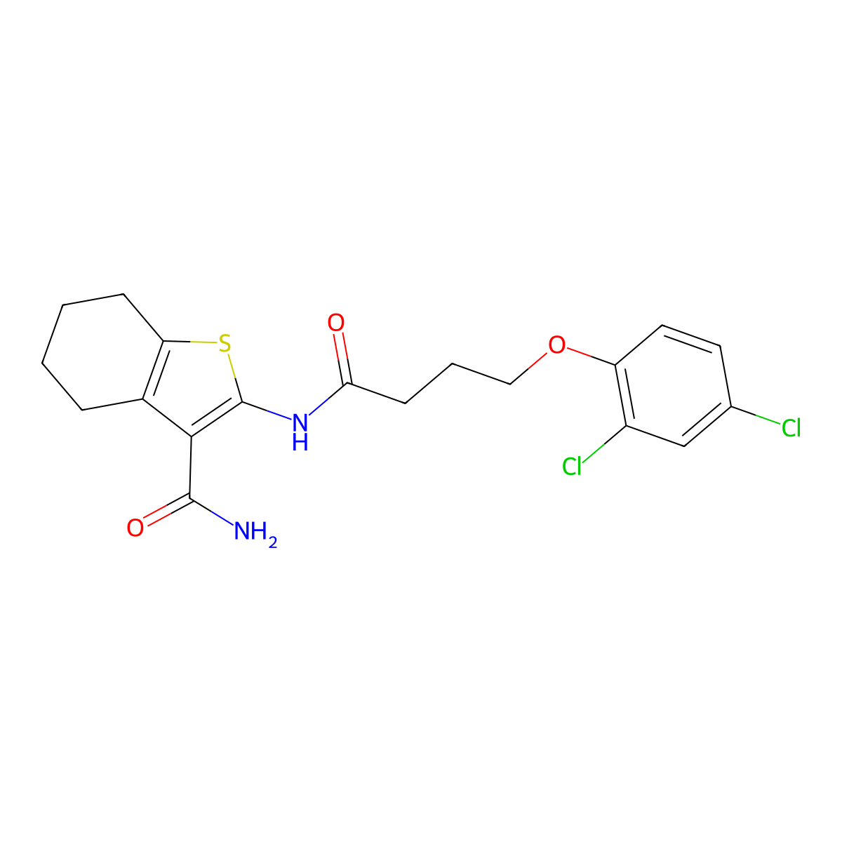 2-{[4-(2,4-Dichlorophenoxy)butanoyl]amino}-4,5,6,7-tetrahydro-1-benzothiophene-3-carboxamide molecular structure, CAS 327070-88-2